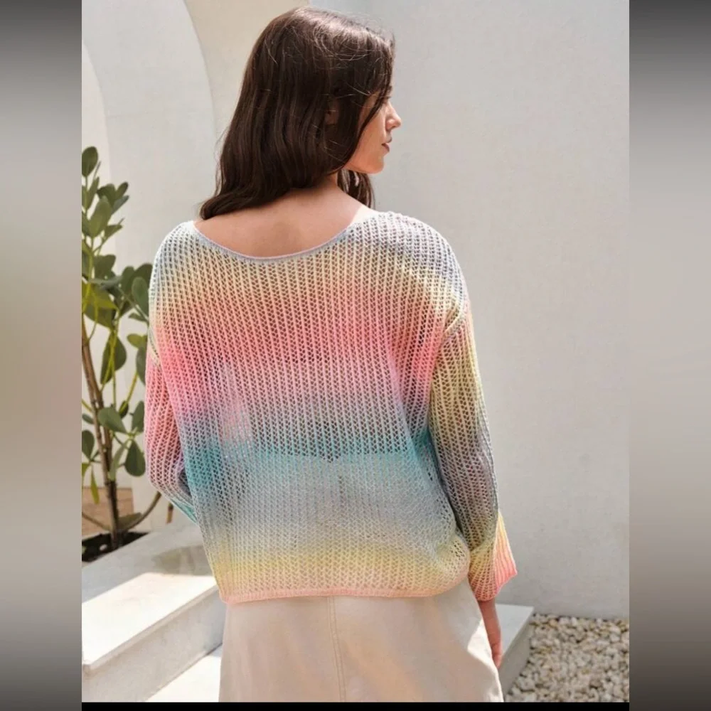 SHEIN VCAY Ombre Drop Shoulder Pointelle Knit Sweater Without Cami Top s… - Picture 5 of 13